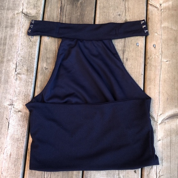 High Neck Navy Blue Party Top w/ Built in Gold Necklace SIRENS (Size S) - Picture 5 of 7